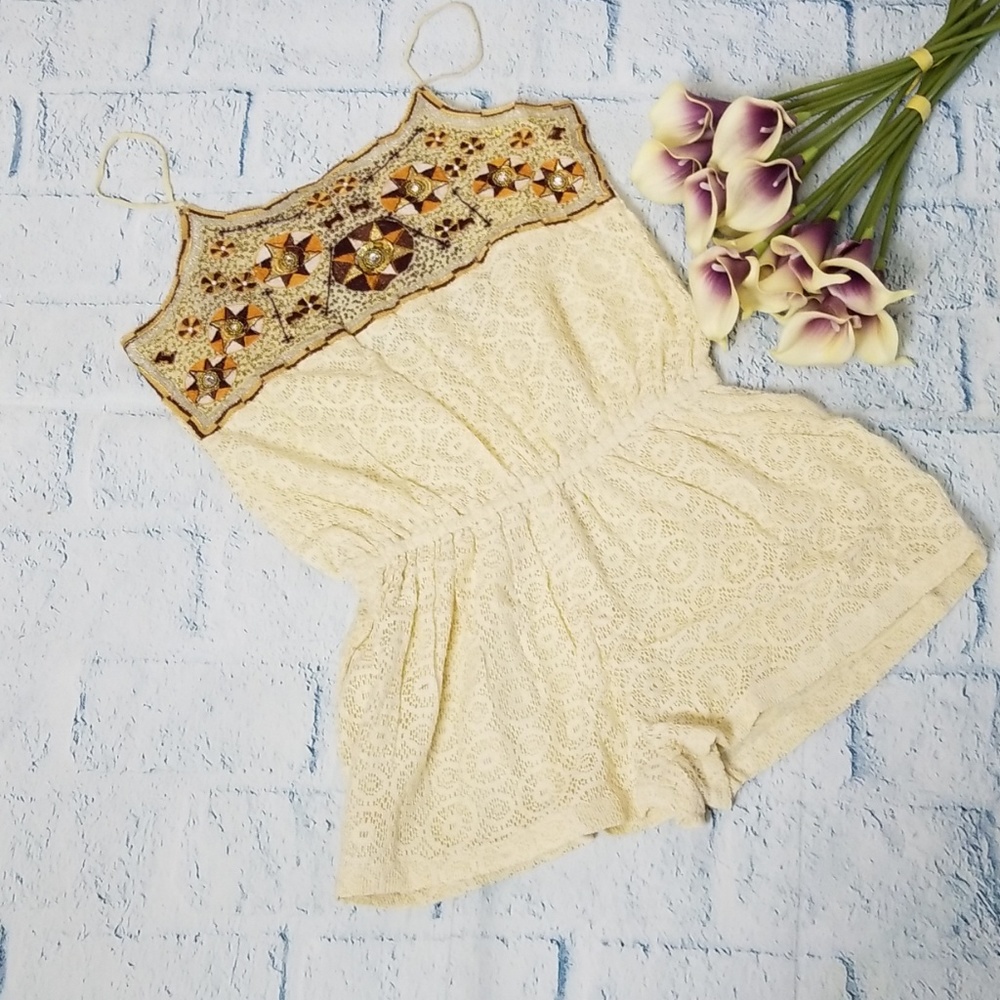 NWT RAGA Paolo Beaded Boho Shorts Romper